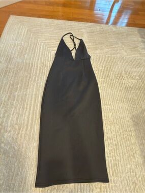 Oh My Love Black Backless Halter Midi Dress with Plunging V